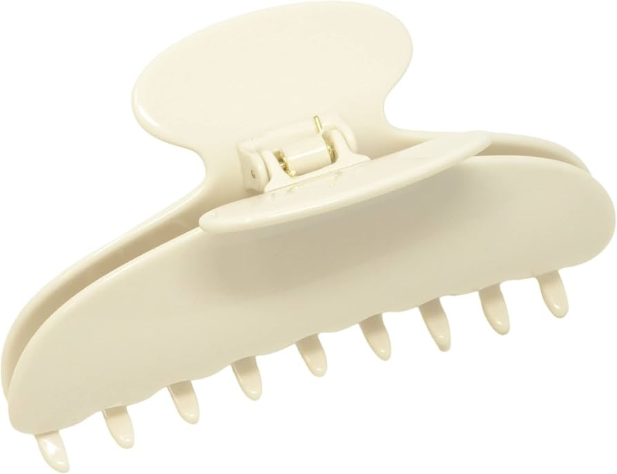 French Amie Thin Oval Solid Ivory Large 4 1/4” Handmade Celluloid Interlocking Strong Hold Claw... | Amazon (US)