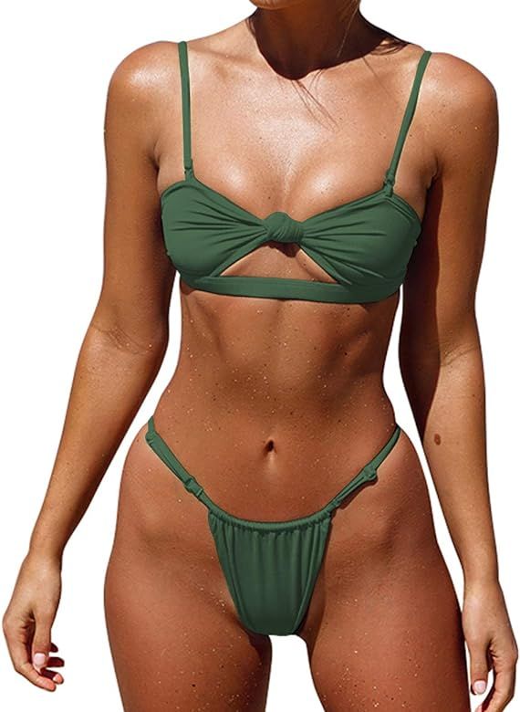 Honlyps Womens High Waist Swimsuit Brazilian Thong Sexy Bikini Set 2 Piece Triangle Bathing Suit ... | Amazon (US)