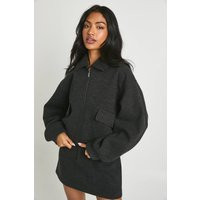 Womens Textured Zip Front Wool Look Bomber Jacket - Grey - 12 | boohoo (US & Canada)