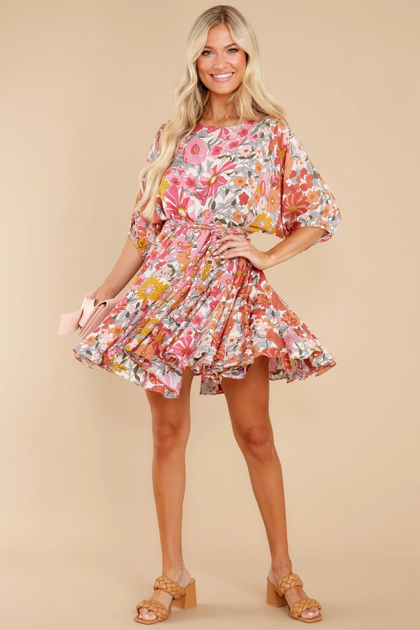 Bold Bloom Pink Multi Floral Print Dress | Red Dress 