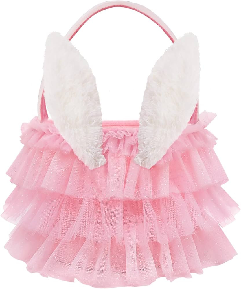 Tutu Easter Basket, Pink Ruffled Shining Tulle with Fluffy Bunny Ears, Easter Theme Party Favors ... | Amazon (US)