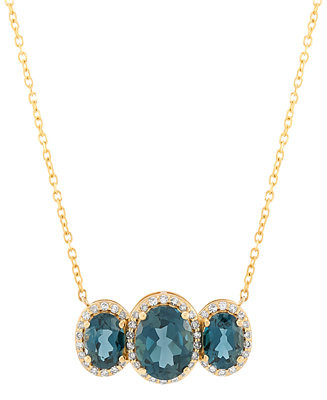 London Blue Topaz (4 ct. t.w.) & Diamond (1/4 ct. t.w.) Oval Trio Halo Pendant Necklace in 10k Go... | Macy's