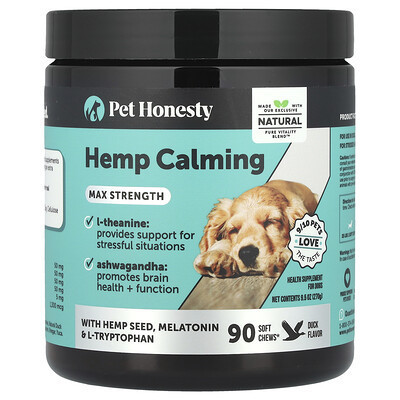 Pet Honesty, Hemp Calming, Max Strength, For Dogs, Duck, 90 Soft Chews, 9.5 oz (270 g) | iHerb