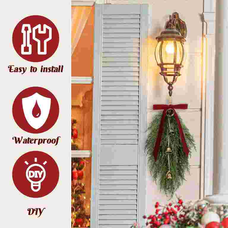 laqbezok 2 Pack Christmas Greenery Cedar Teardrop Swag with Velvet Ribbon Bow and Rustic Vintage ... | Walmart (US)