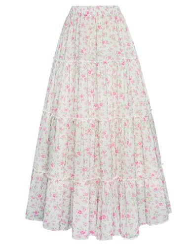 Scarlet Darkness Floral Maxi Long Skirts for Women Summer 2026 Tiered Skirt Flowy Boho Fairy Skir... | Amazon (US)
