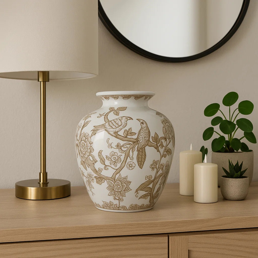 Decorative Ceramic Chinoiserie Flower Vase For Home Decor - Contemporary Tall Table Vase For Livi... | Wayfair North America