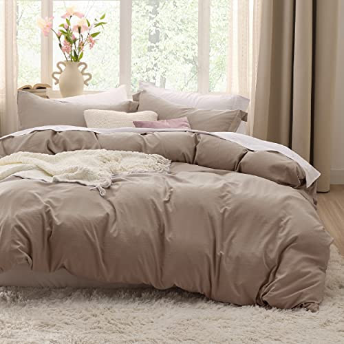 Bedsure Khaki Duvet Cover Queen Size - 3 Pieces Prewashed Extra Soft Bedding Set, Includes 1 Duvet Cover 90x90 Inches with Zipper Closure & 2 Pillow Shams, Comforter Not Included | Amazon (US)