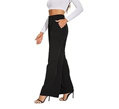 FUNYYZO Women's Wide Leg Pants High Elastic Waisted in The Back Business Work Trousers Long Strai... | Amazon (US)