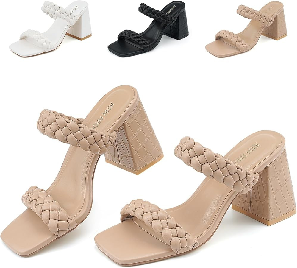 JENN ARDOR Women's Heeled Sandals Chunky Heel Square Toe Strappy Braided Sandals for Women Mules ... | Amazon (US)