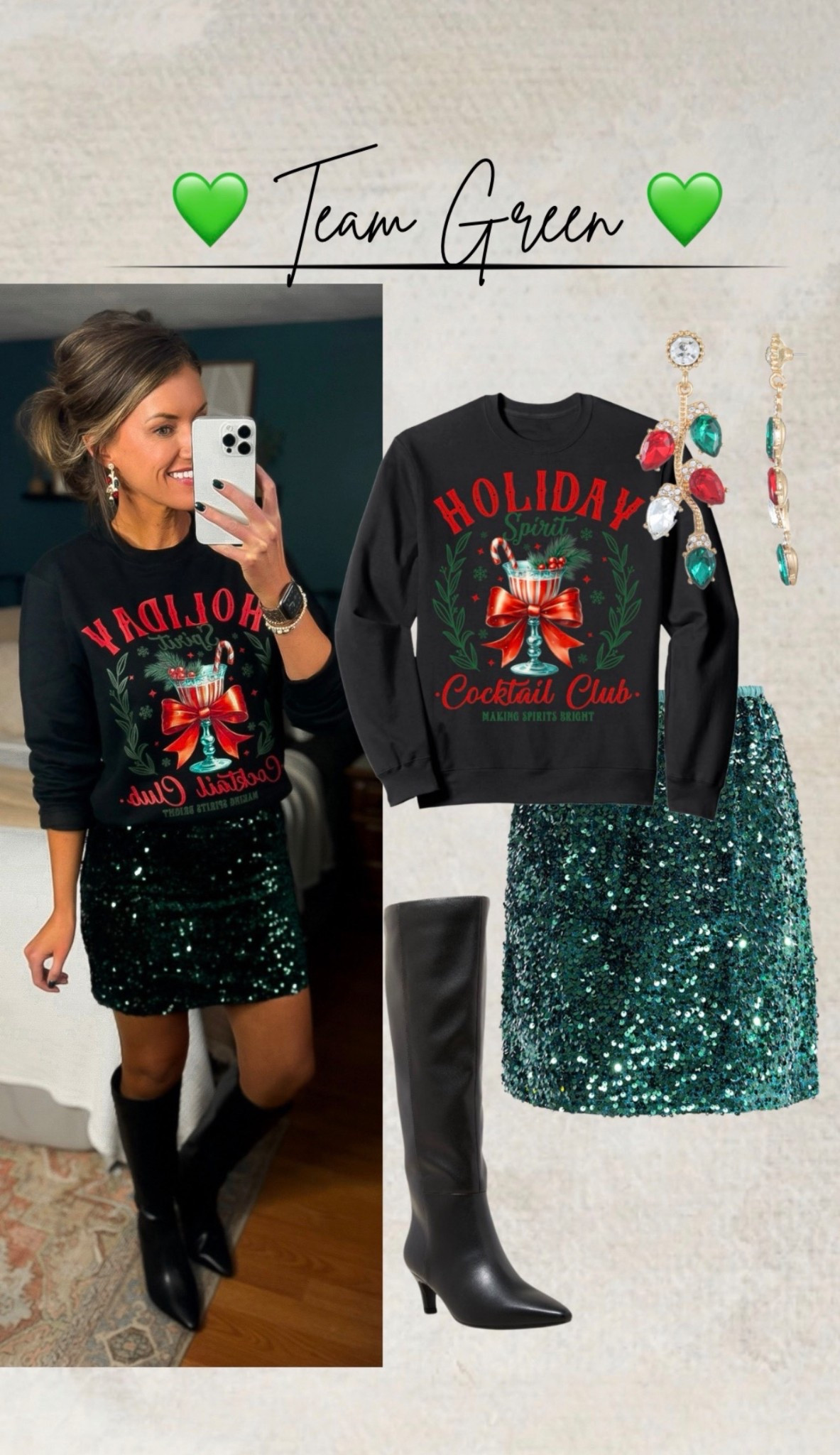 Holiday outfit idea. 
Sweatshirt/ medium 
Skirts/ medium 

#LTKSeasonal #LTKHoliday #LTKStyleTip