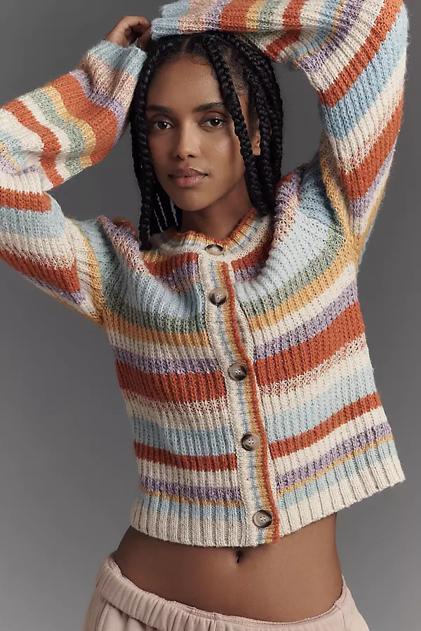 Pilcro Ribbed Multi-Stripe Cardigan Sweater | Anthropologie (US)