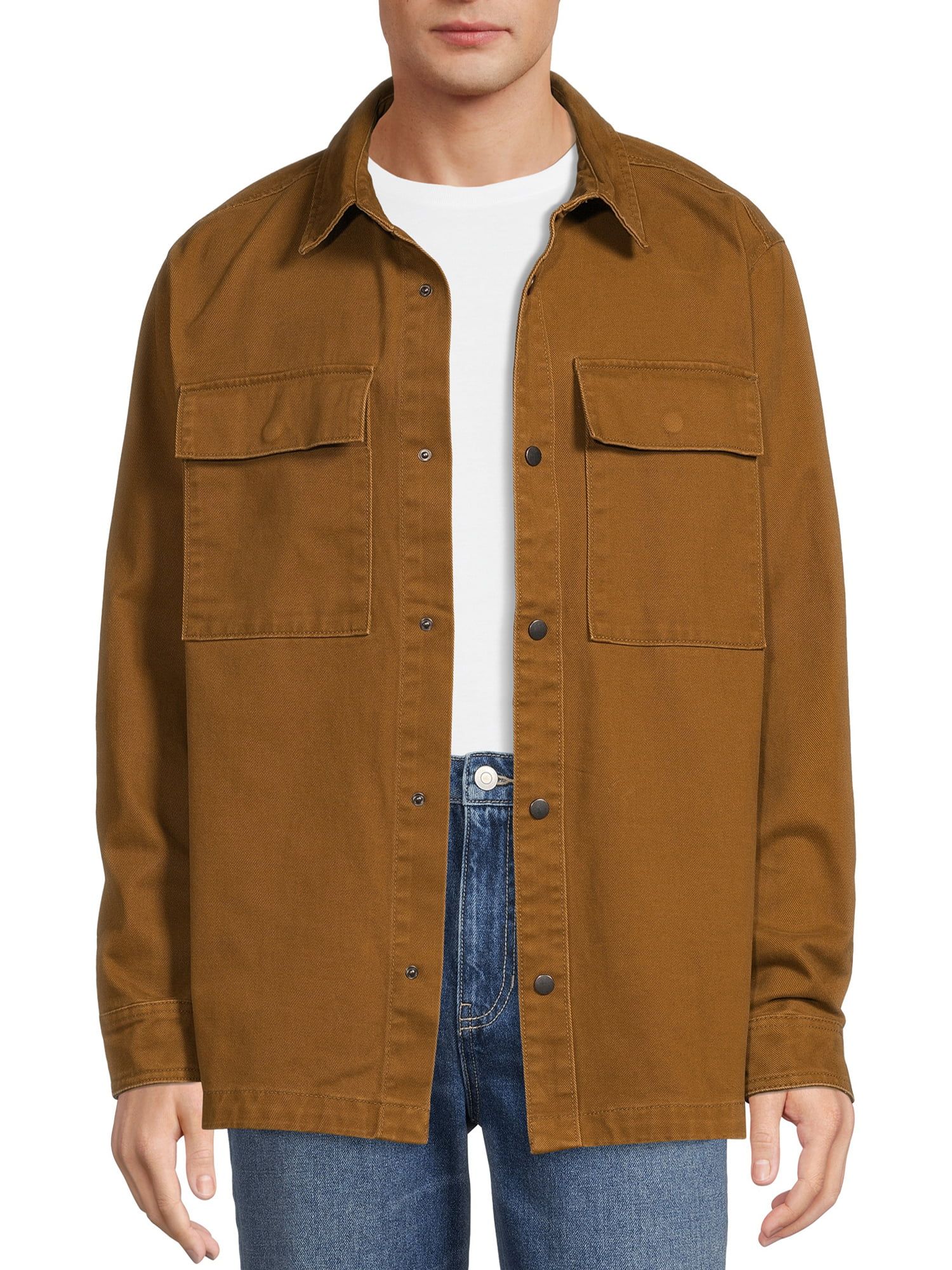 No Boundaries Men's and Big Men's Twill Shirt Jacket, Sizes up to 5X | Walmart (US)