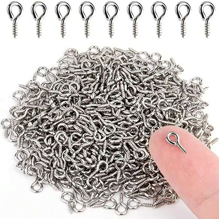 200pcs Small Tiny Mini Eye Pins Eyepins Hooks Eyelets Screw Threaded Stainless Steel Clasps Hook ... | SHEIN
