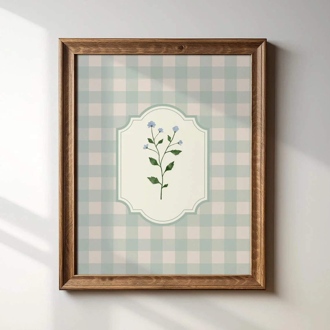 Sweet Florals, Light Blue Gingham Vintage Illustration Print, Art Print, Trendy Decor, Kids Room,... | Walmart (US)