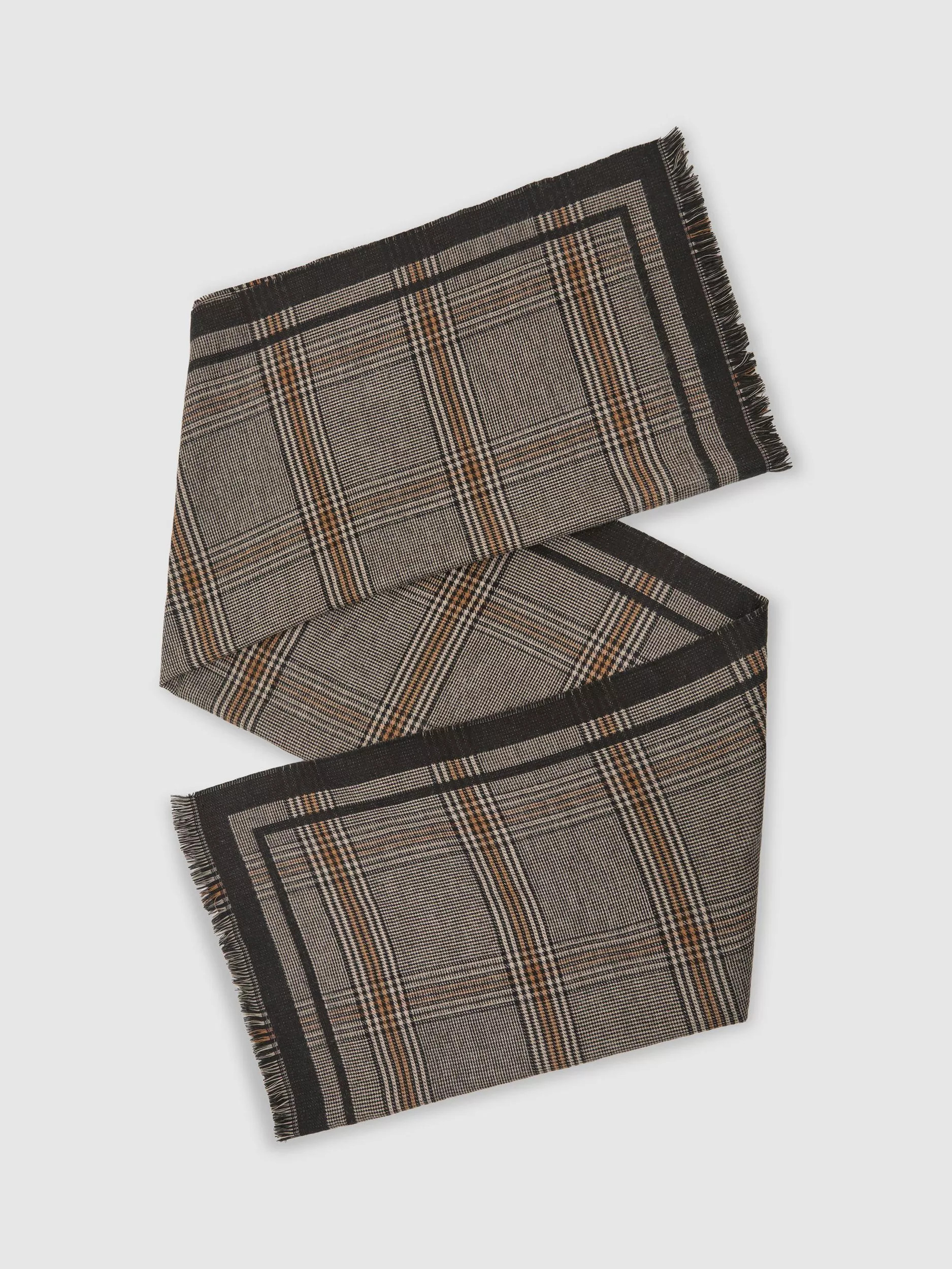 Reiss Aura Check Fringe Scarf, Chocolate | John Lewis (UK)