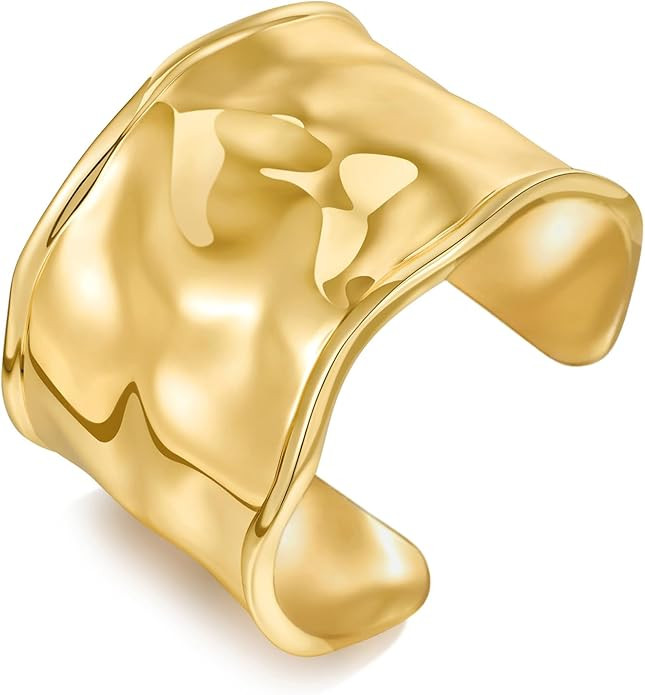 WOWORAMA Hammered Chunky Cuff Bracelets for Women Vintage Boho Wide Bangle Bracelets Irregular St... | Amazon (US)