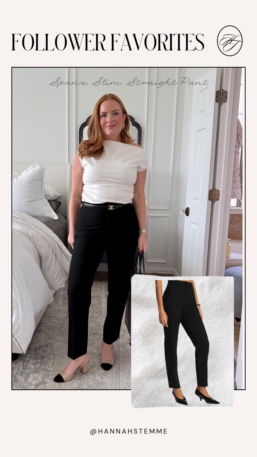 Spanx Slim Straight Pant

Workwear MVP 🤍
These are my go-to for client days, presentations, and any time I need to feel instantly polished. The ponte fabric is smoothing, super comfortable, and keeps its shape all day (no baggy knees 🙌). They’re the perfect straight-leg silhouette to wear with heels, flats, or loafers.

Why it’s a top item: pull-on style, flattering high rise, wrinkle-resistant, and truly feels like leggings but looks like trousers.
Sizing: wearing a Small, runs true to size. If between sizes, size down for the best hold.

#LTKootd #LTKWorkwear #LTKmomlife