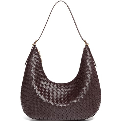 Shoulder Handbags Shoulder Bag for Women Totes Woven Vegan Leather Bag Hand Bag Working Lightweight Bags With Zipper Deep Purple | Amazon (US)