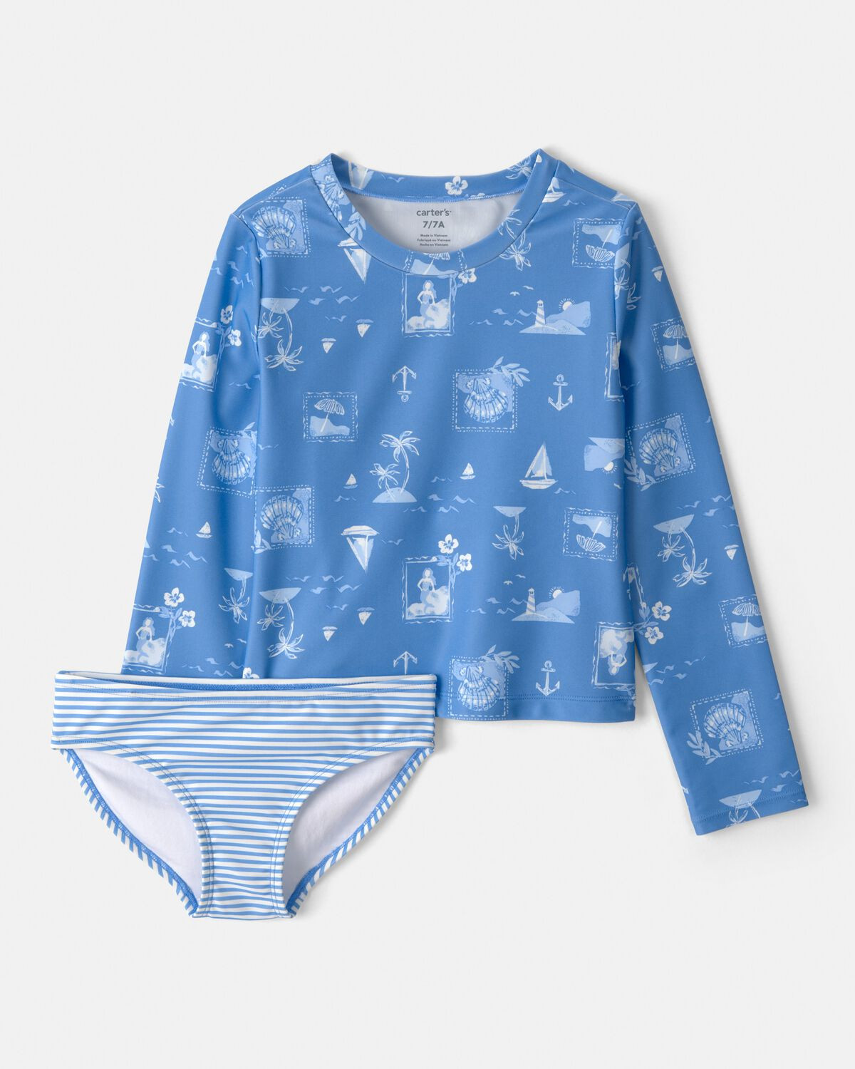Girls 2-Piece Sailboat Long-Sleeve Rashguard Swimsuit Set - Blue | Carter's | Carter's Inc