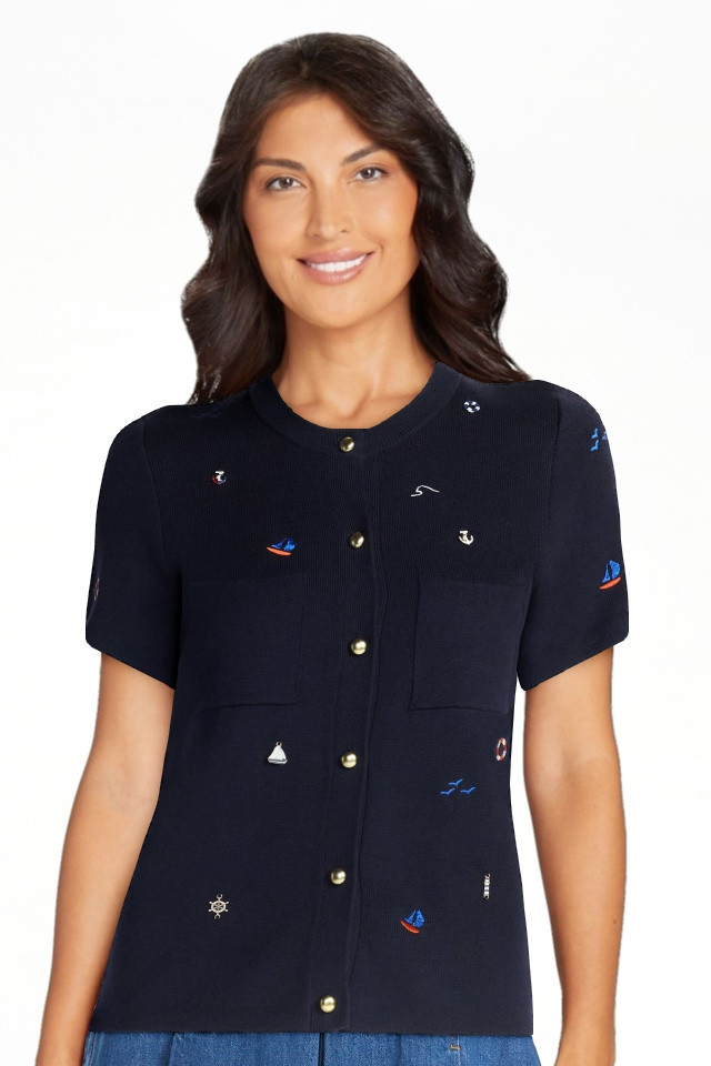Free Assembly Women's and Women's Plus Embroidered Cardigan Sweater with Short Sleeves, Sizes XS-... | Walmart (US)