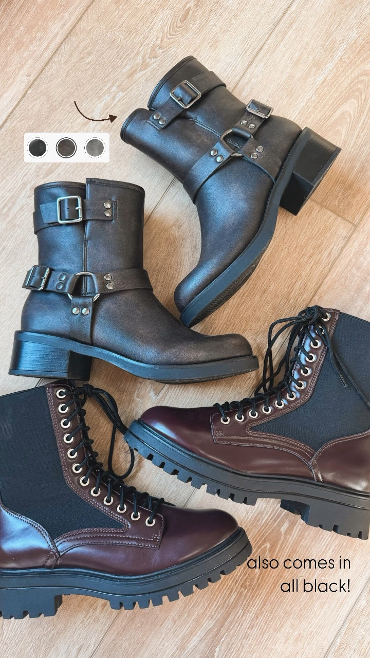 Fall shoe finds🤎✨🍂 love these combat boots from last year! They’re truly a GREAT price / comfortable fit🤌🏼 & the moto boots are super in this season as well! I went tts in both from Walmart🎃

For her / booties / fall shoes / inspo / outfit ideas / Holley Gabrielle / under $40 / affordable style 

#LTKFindsUnder50 #LTKShoeCrush #LTKSeasonal