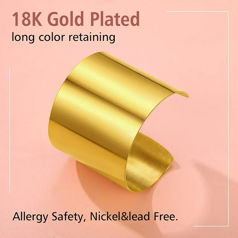 FindChic Wide Cuff Bracelet for Women 18K Gold Plated Tapered Cut Chunky Statement Open Bangles F... | Walmart (US)