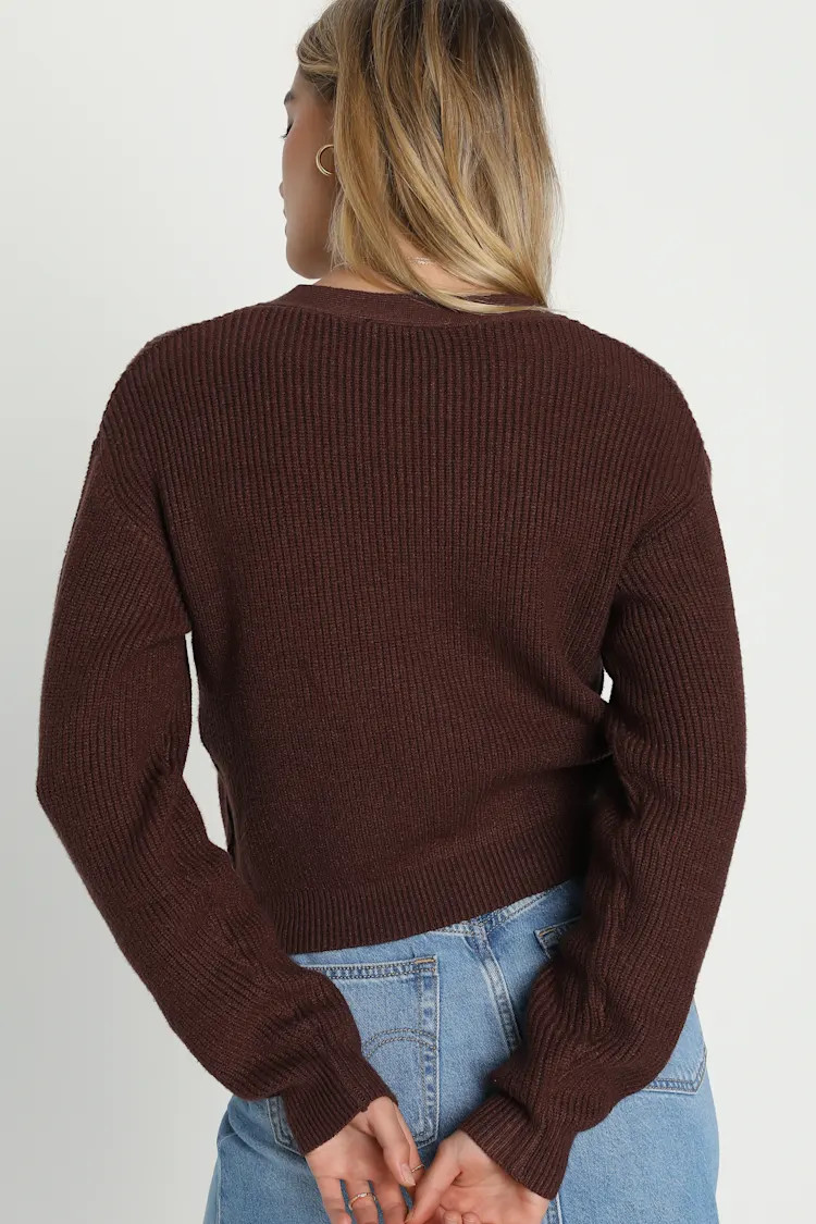 Toasty Babe Chocolate Brown Knit Button-Up Cropped Cardigan | Lulus