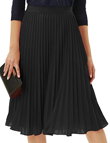 GRACE KARIN Pleated Midi Skirt for Women Chiffon A-Line Outfits Black 2XL | Amazon (US)