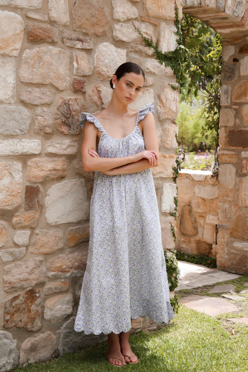 Indah Wing Nightie - Long - Floret Blue | Piyama