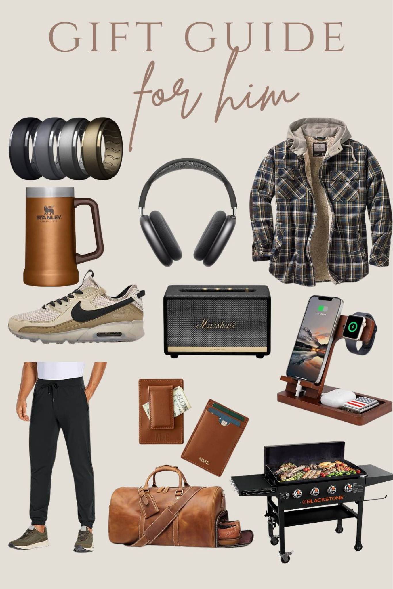 Holiday Gift guide for him! Rubber rings. Flannel. Stanley beer mug. Speaker. Joggers. Blackstone. Wallet. AirPods headphones. Travel bag  

#LTKSeasonal #LTKGiftGuide #LTKHoliday