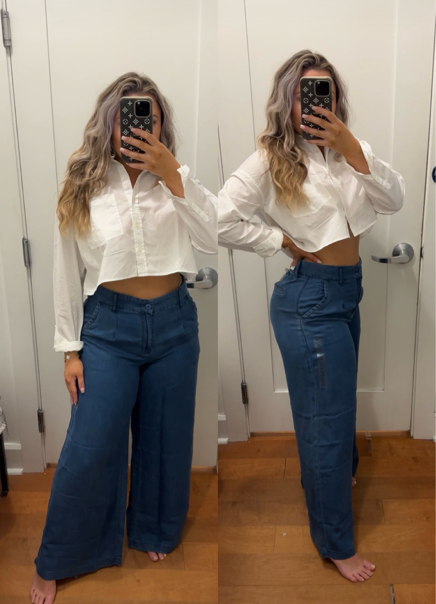 American eagle curvy friendly elevated jeans with a white cropped button down. Wearing a medium in the top and a size 10 in jeans. 

#LTKstyletip #LTKSpringSale #LTKsalealert