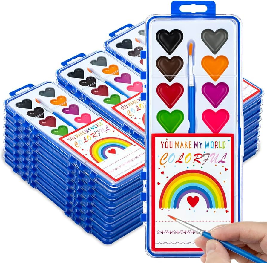 Watercolor Paint Set, 16 Colors with Brush, 24 Pack Bulk, Ideal Valentines Day Gifts for Kids, Sc... | Amazon (US)