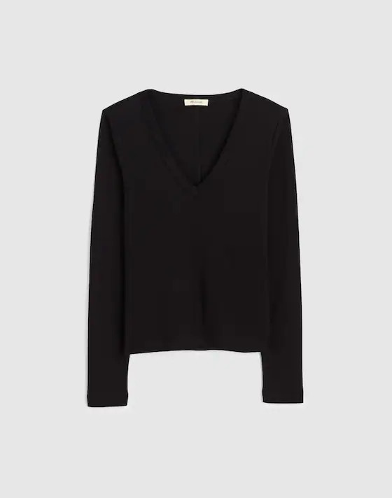 The '90s V-Neck Long-Sleeve Tee in Compact Cotton | Madewell