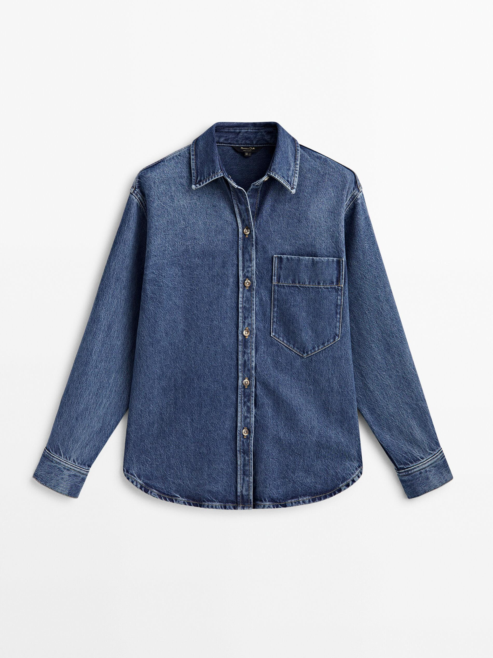 Mid wash denim overshirt with pocket | Massimo Dutti UK