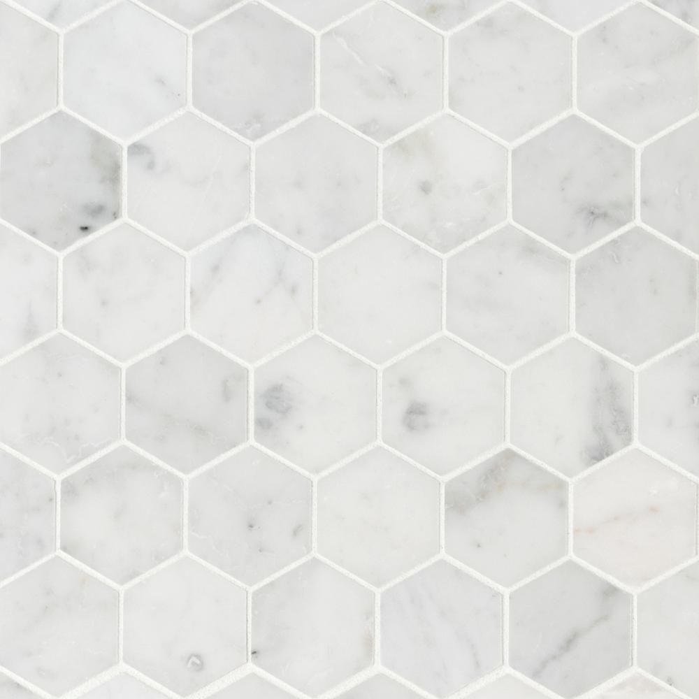 Carrara White Hexagon 11.75 in. x 12 in. x 8 mm Honed Marble Mosaic Tile (0.98 sq. ft.) | The Home Depot