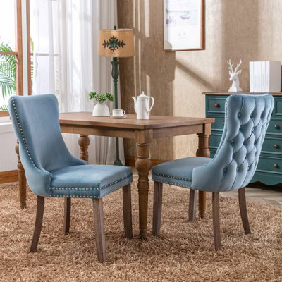 Gulches Light Blue Upholstered Wing-Back Dining Chairs Set of 2, Mid-Century Modern Velvet Chairs with Nailhead Trim, Solid Wood Legs | Target