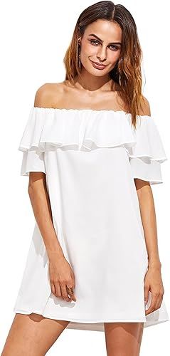 Milumia Women's Off Shoulder Ruffles Shift Loose Summer Vacation Mini Dress | Amazon (US)