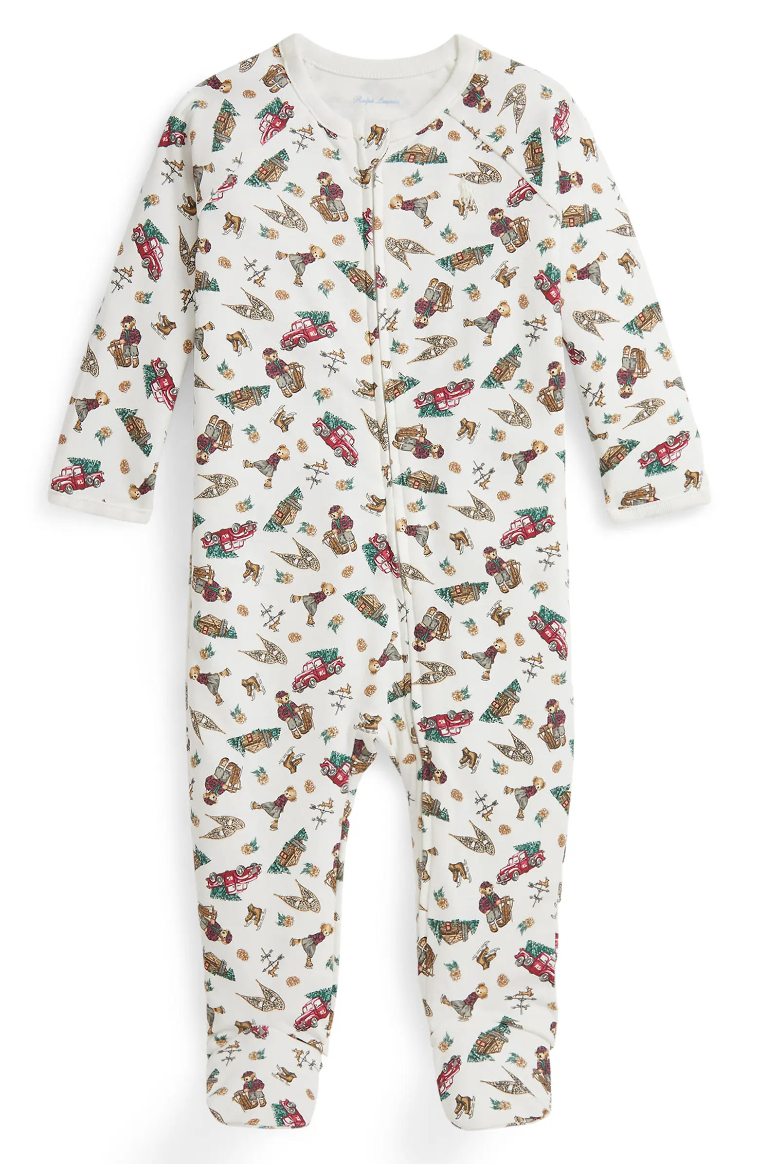 Ralph Lauren Print Cotton Zip Footie | Nordstrom | Nordstrom