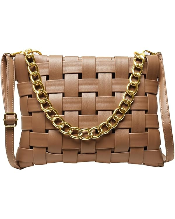 YP Woven Crossbody Bags for Women Leather Woven Purses Shoulder Handbags with Chain Strap | Amazon (US)