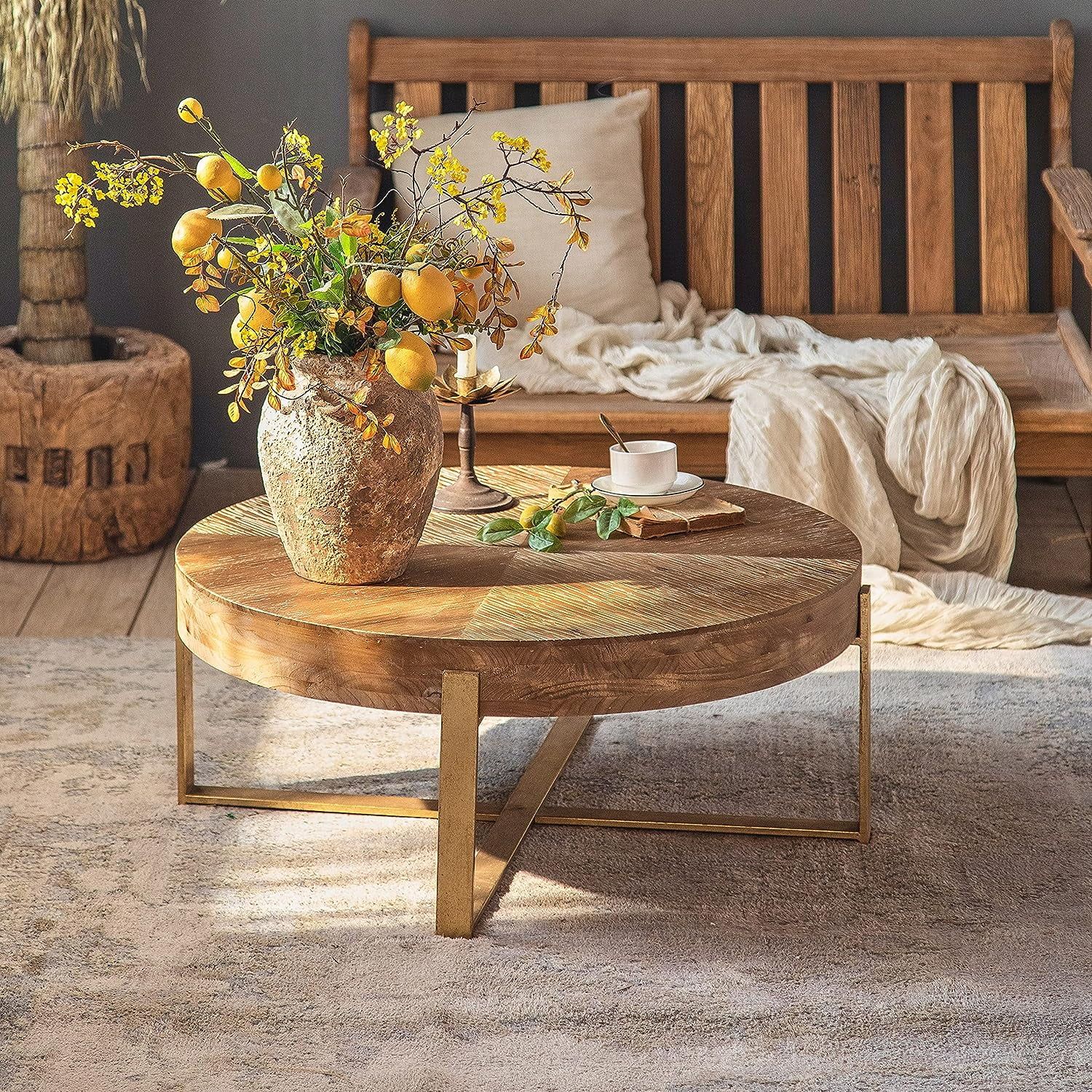 Gexpusm 32" Round Wood Coffee Table for Living Room, Mid Century Modern Farmhouse Round Coffee Ta... | Walmart (US)