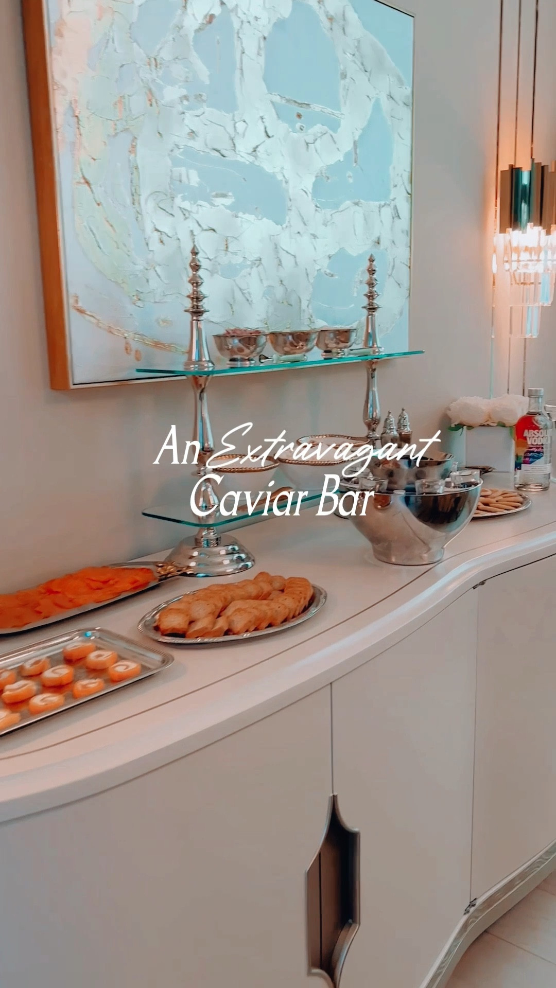 Create an extravagant Caviar bar for your next dinner party! It requires a bit of prep, but then it’s done. No need to reheat the food, to stand up again, to replenish the buffet. It is perfect for an intimate dinner or to surprise your guests for a larger dinner party. Caviar is sensual, unique, and expensive, but there are great tasting kits that allow you to try different varieties for the price of an upscale steak house dinner. You deserve to try something different, unique, and extremely sophisticated. I added smoked trout and salmon, sweet red onions, creme fraiche, whipped butter, toasts, and blinis. Enjoy your caviar using a mother-of-pearl spoon(never use a metal spoon - it spoils the caviar) and a glass of champagne or vodka à la russe! I will create an entire post just about caviar. Stay tuned! 

#LTKhome