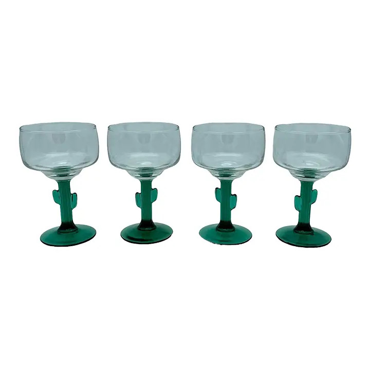 Early 21st Century Libbey Glass Co Cactus Stem Margarita Cocktail Glasses Set of 4 | Chairish