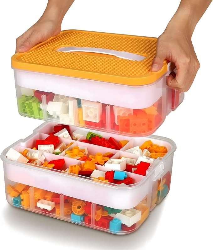 Kids Toys Storage Organizer for Lego Clear Building Blocks Container Box with Baseplate Lids 2 La... | Amazon (US)