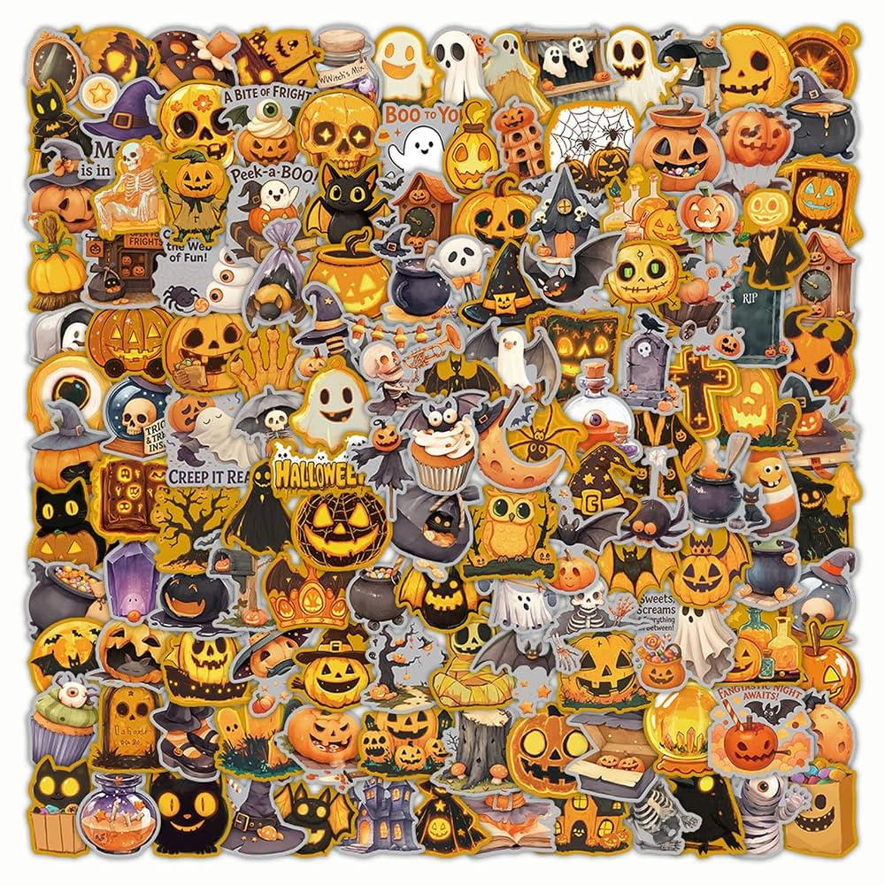 200 PCS Halloween Stickers, Pumpkin Sticker, Non-Repeating Vinyl Waterproof Holiday Party Sticker... | Amazon (US)