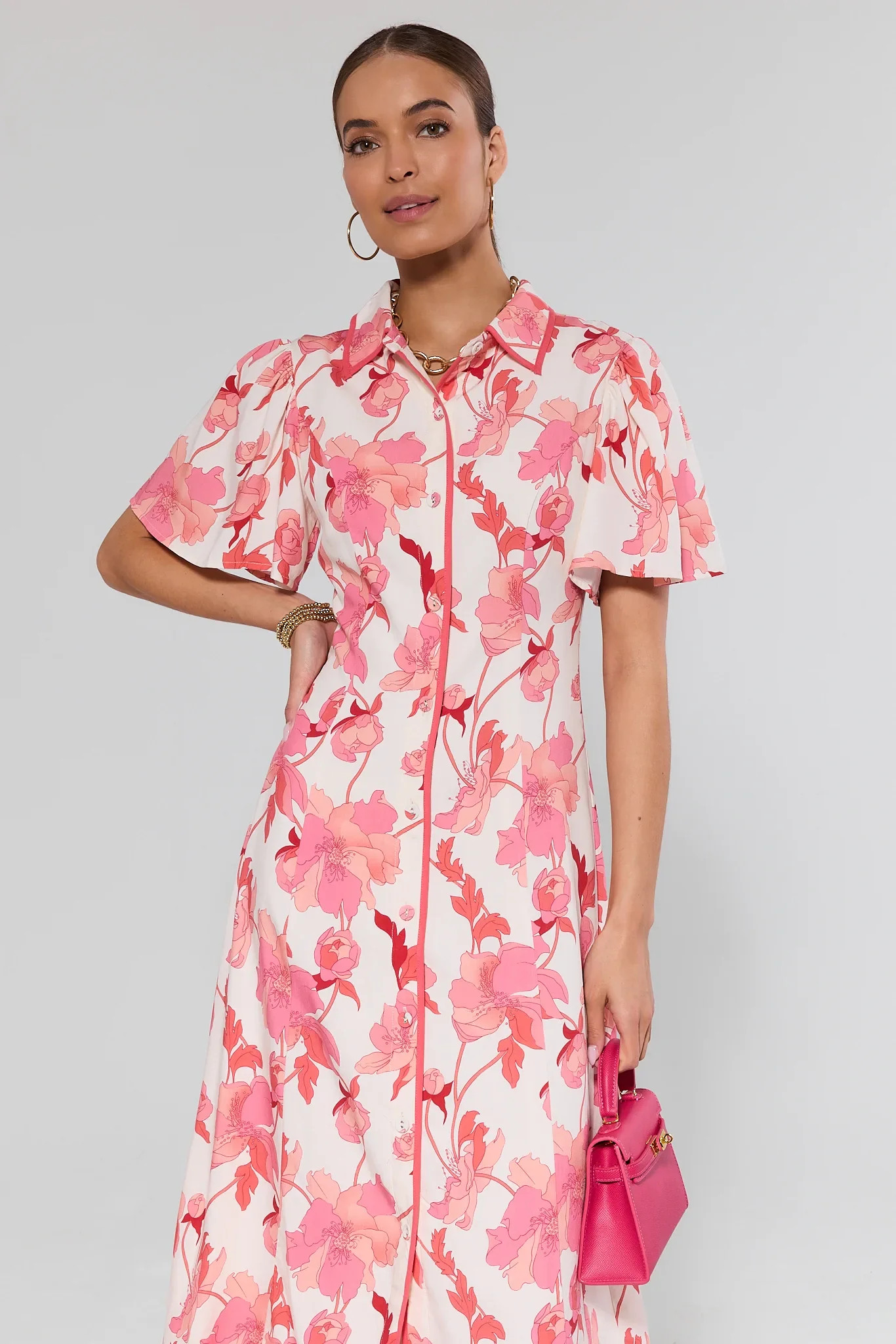 White Floral Button Up Midi Dress | Avara