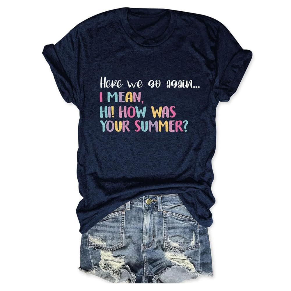 Here We Go Again T-Shirt Women Funny Teacher Shirt Back to School Casual Letter Print Tee Crewnec... | Amazon (US)