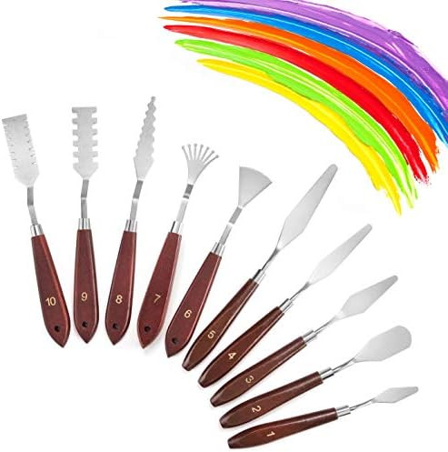 Amazon.com: 10 Pcs Palette Knife Set for Acrylic Wooden Handle Painting Pallet Knife Set Art Tool... | Amazon (US)