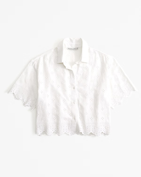 Women's Short-Sleeve Scallop-Hem Shirt | Women's Womens Search L2 | Abercrombie.com | Abercrombie & Fitch (US)