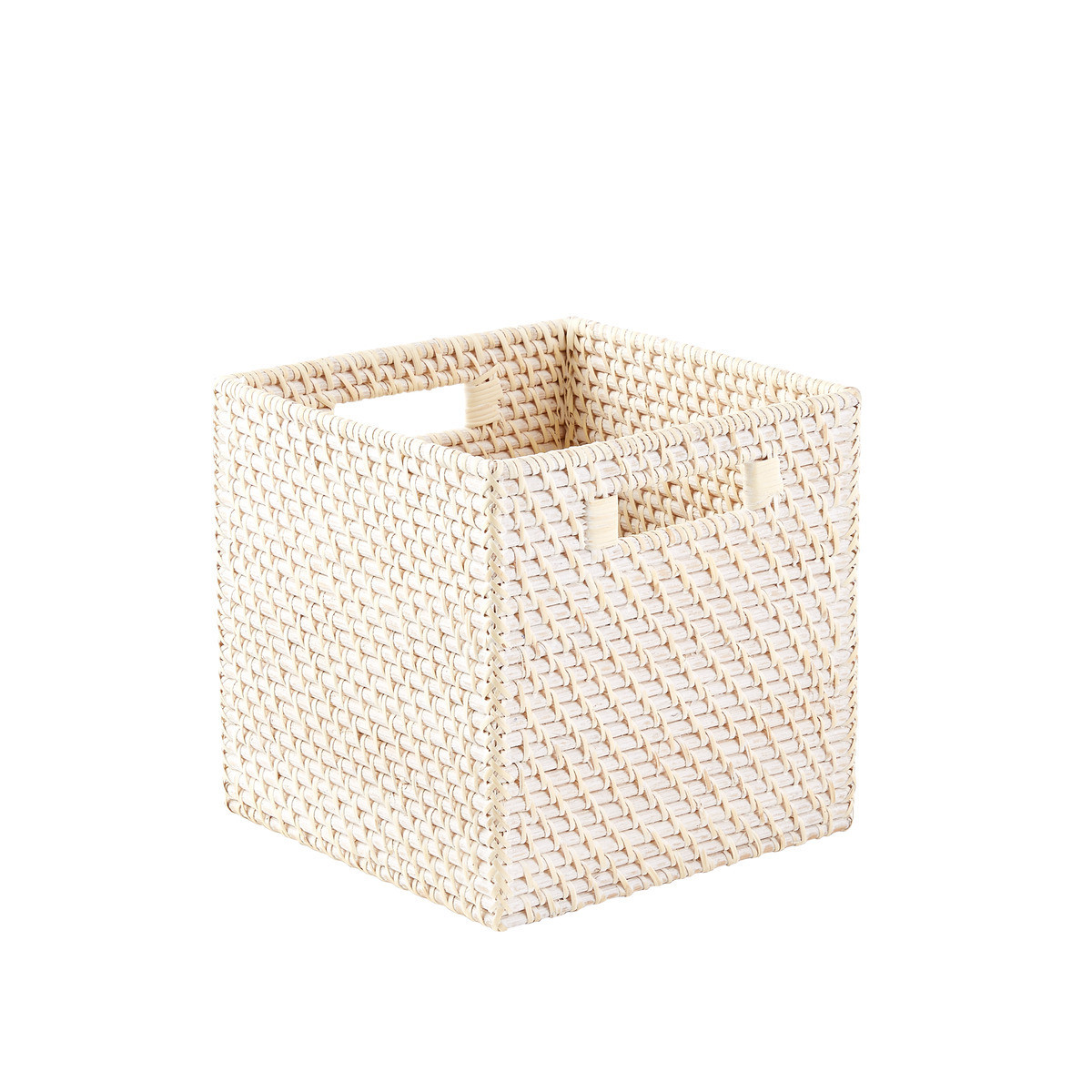 Small Rattan Cube w/ Handles Whitewash | The Container Store