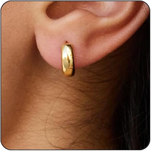 CONRAN KREMIX Small Thick Gold Chunky Hoop Earrings Lightweight Huggie Hoops For Women | Amazon (US)